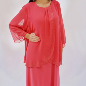 Rochie eleganta de ocazie corai cu strasuri fine in fata - Img 5