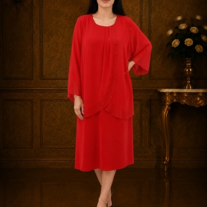 Rochie eleganta de ocazie rosie cu strasuri fine in fata