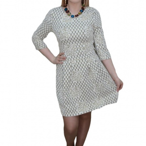 Rochie eleganta de toamna-iarna, de culoare bej cu fir auriu - Img 1