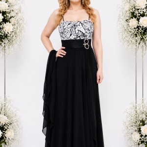 Rochie eleganta, design modern, croiala evazata, nuanta negru-alb