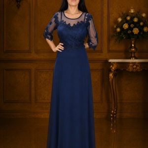 Rochie eleganta din voal combinat cu dantela eleganta, bleumarin inchis