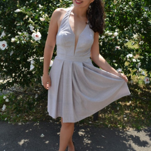 Rochie eleganta Ermine, textura cu fir de lurex ,nuanta de pudra - Img 5