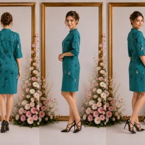 Rochie eleganta Jessica,model cu pisici,turcoaz - Img 3