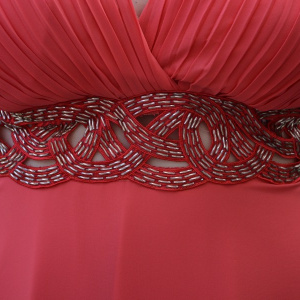 Rochie eleganta, model scurt, de culoare corai si insertii argintii - Img 5