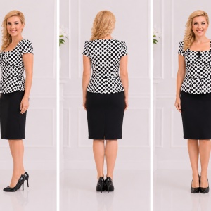 Rochie eleganta, moderna, in nuante de alb-negru cu buline - Img 3