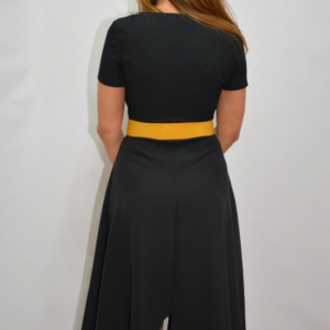 Rochie eleganta, neagra, asimetrica, accesorizata cu o curea galbena lata - Img 5