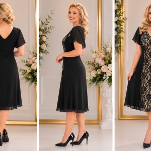 Rochie eleganta, neagra, din voal cu dantela si paiete mici - Img 3