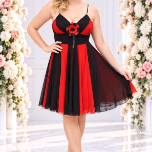 Rochie eleganta , rosie , cu benzi negre din voal