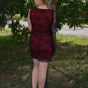 Rochie eleganta, suprapunere de dantela, neagra-rosie - Img 6