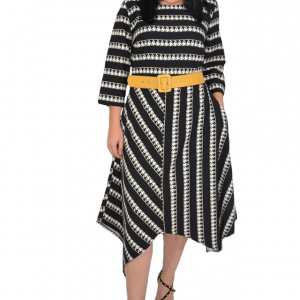 Rochie eleganta Zoey .model cu dungi pepit si croi asimetric,nuanta de negru - Img 1
