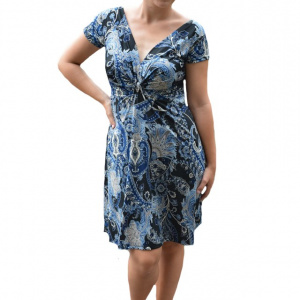 Rochie Eleonor, imprimeu abstract albastru ,nuanta de negru - Img 1