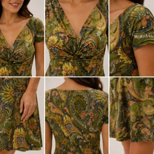 Rochie Eleonor, imprimeu abstract, nuanta de verde inchis - Img 3
