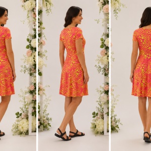 Rochie Eleonor, imprimeu molecular, nuanta de fuchsia - Img 2