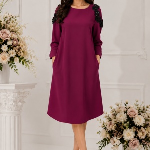 Rochie fashion cu insertie tip plasa la umar si aplicatii florale