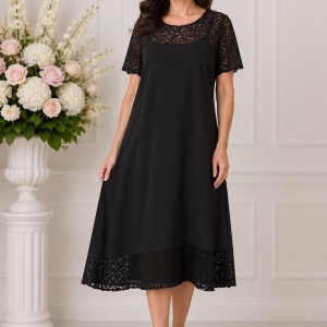 Rochie fashion cu voal larg si dantela cu paiete, nuanta neagra