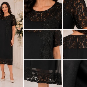 Rochie fashion cu voal larg si dantela cu paiete, nuanta neagra - Img 3