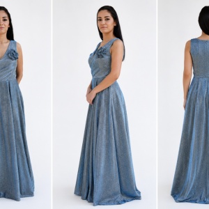 Rochie fashion de ocazie, model lung in nuanta de albastru