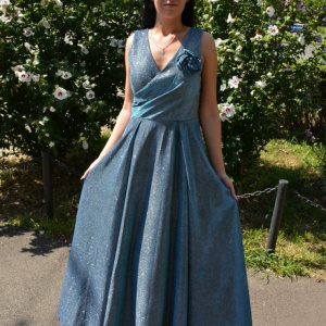 Rochie fashion de ocazie, model lung in nuanta de albastru - Img 3