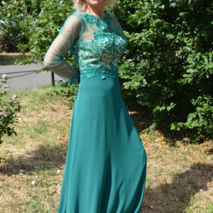 Rochie fashion de seara, verde, model lung cu broderie 3D - Img 4