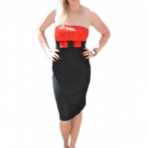 Rochie fina , cambrata pe corp, de  culoare negru-rosu - Img 1