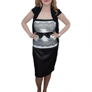 Rochie in nuanta de negru-alb, imprimeu abstract - Img 1