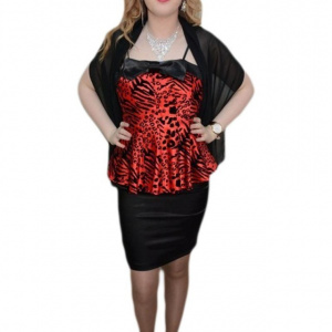 Rochie in nuante de negru-corai, doua piese deosebite - Img 1