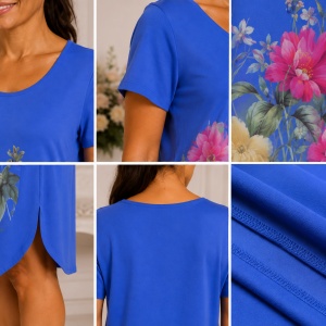 Rochie lejeră din in și bumbac cu imprimeu floral – albastru, croi confortabil de vară - Img 3