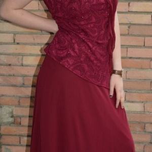 Rochie lunga de seara cu aspect de costum de nuanta marsala - Img 3