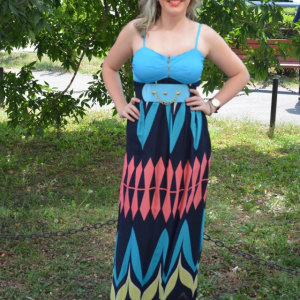 Rochie lunga de vara, cu figuri geometrice multicolore, lejera - Img 3