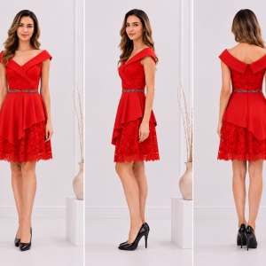 Rochie Makenzie cu insertii de dantela,nuanat de rosu - Img 4