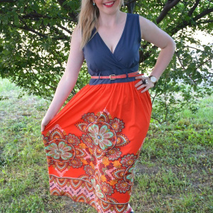 Rochie maxi, de culoare bleumarin-rosu - Img 3