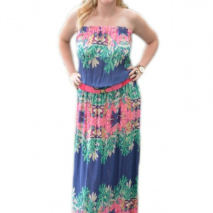 Rochie maxi, fara bretele, imprimeuri florale - Img 1