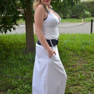 Rochie maxi, feminina culoare alb-bleumarin - Img 3