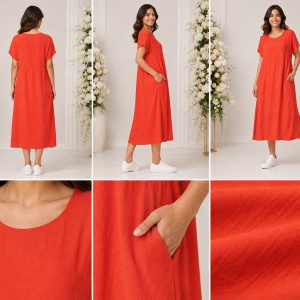 Rochie midi corai din vâscoză – croială lejeră și confortabilă - Img 2