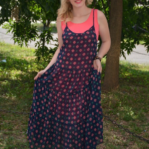 Rochie moderna, culoare bleumarin-corai - Img 6