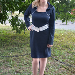 Rochie moderna, de culoare bleumarin, design deosebit - Img 2