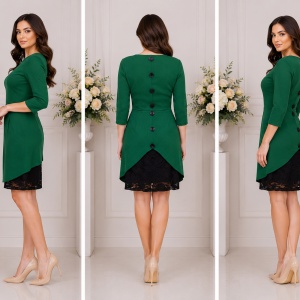 Rochie moderna, nuanta de verde, dantela aplicata la spate - Img 2