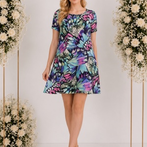 Rochie multicolora de vara, cu un croi lejer si buzunare trendy