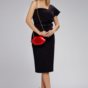 Rochie Naomi neagra din neopren cu un umar gol - Img 1