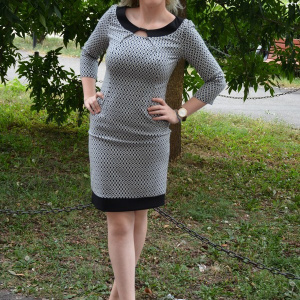 Rochie office, din jerse usor cambrata, bicolora - Img 3