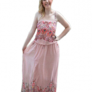 Rochie plamanie de vara, model lung cu elastic si bretele subtiri - Img 1