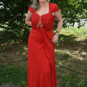 Rochie rafinata, de culoare rosie cu o cuta lunga in fata - Img 5
