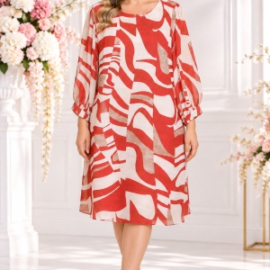Rochie rafinata din material fin , nuanta de rosu-crem