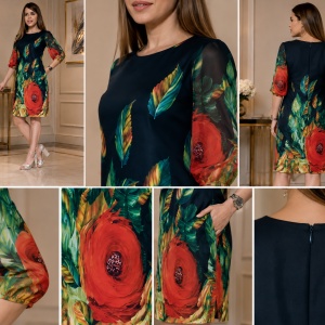 Rochie rafinata Kala in nuanta de bleumarin cu flori - Img 2
