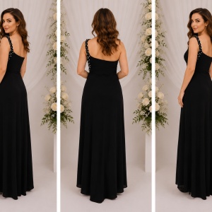 Rochie rafinata, model lung one-shoulder, de culoare neagra - Img 3