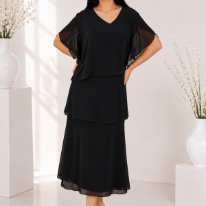 Rochie rafinata, neagra cu volanase asimetrice si strasurii