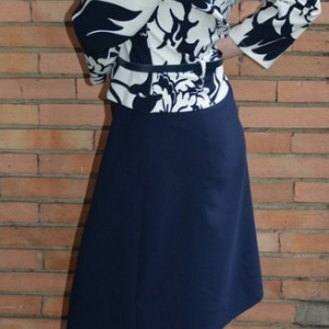 Rochie rafinata tip costum cu peplum, bleumarin combinat cu alb - Img 4