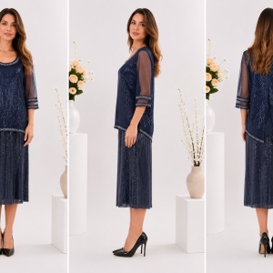 Rochie rafinatat Odetta cu insertii argintii,nuanat de bleumarin - Img 2