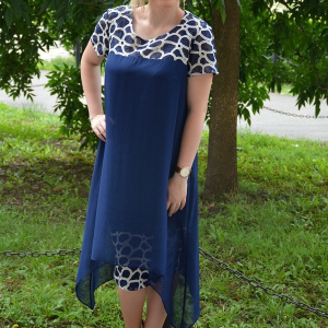 Rochie scurta de seara cu lungime asimetrica, bleumarin cu auriu - Img 2