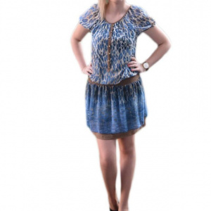 Rochie scurta de zi, din voal, imprimeu animal-print - Img 1